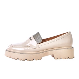 Beige varnished loafers decorated with Laures zircons