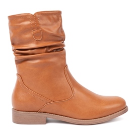 Shelvt Comfortable caramel boots with ruffles