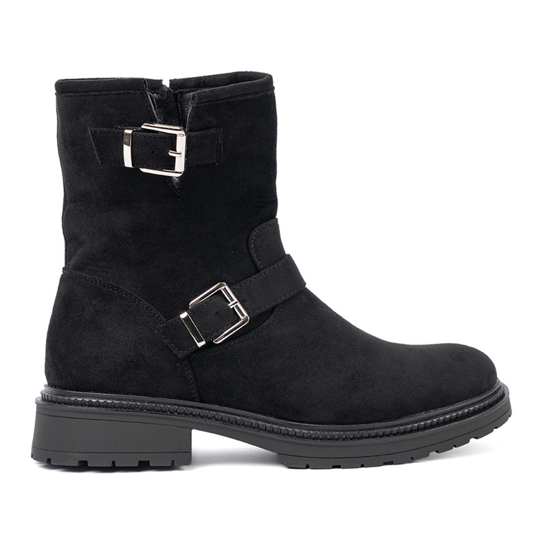 Shelvt Modern black boots with silver buckles