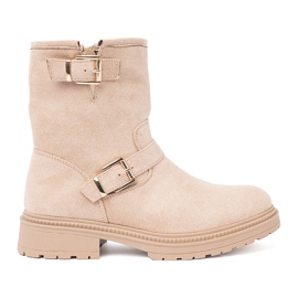 Shelvt Stylish jsnobeżowe boots with decorative buckles
