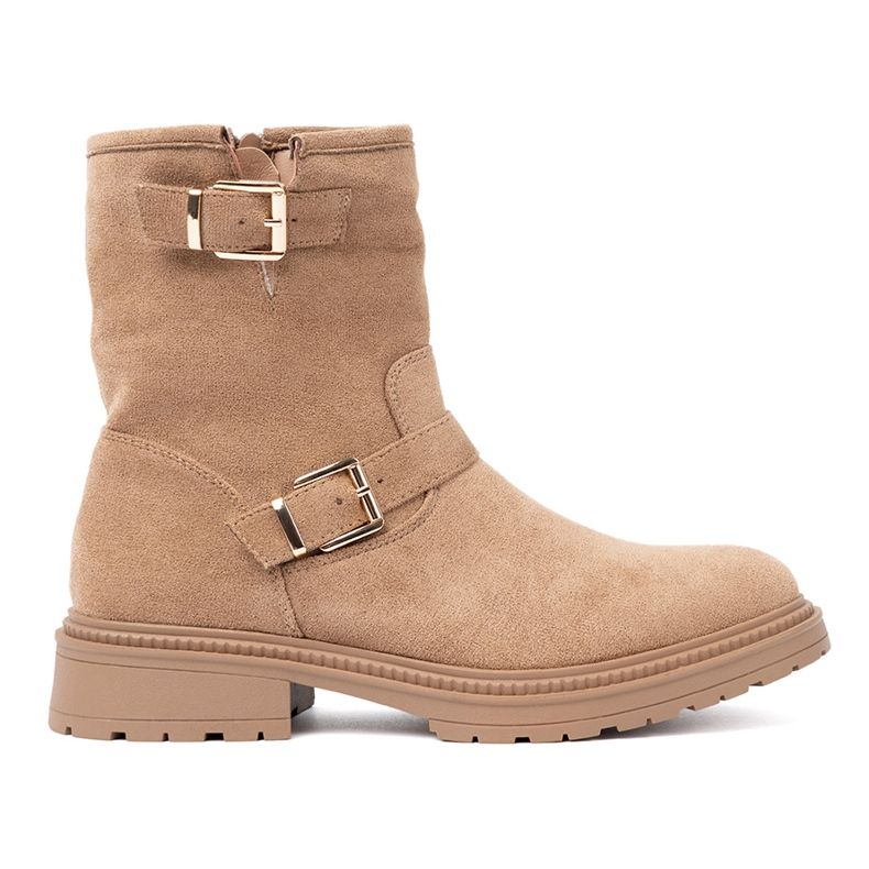 Shelvt Caramel boots with decorative golden clamps