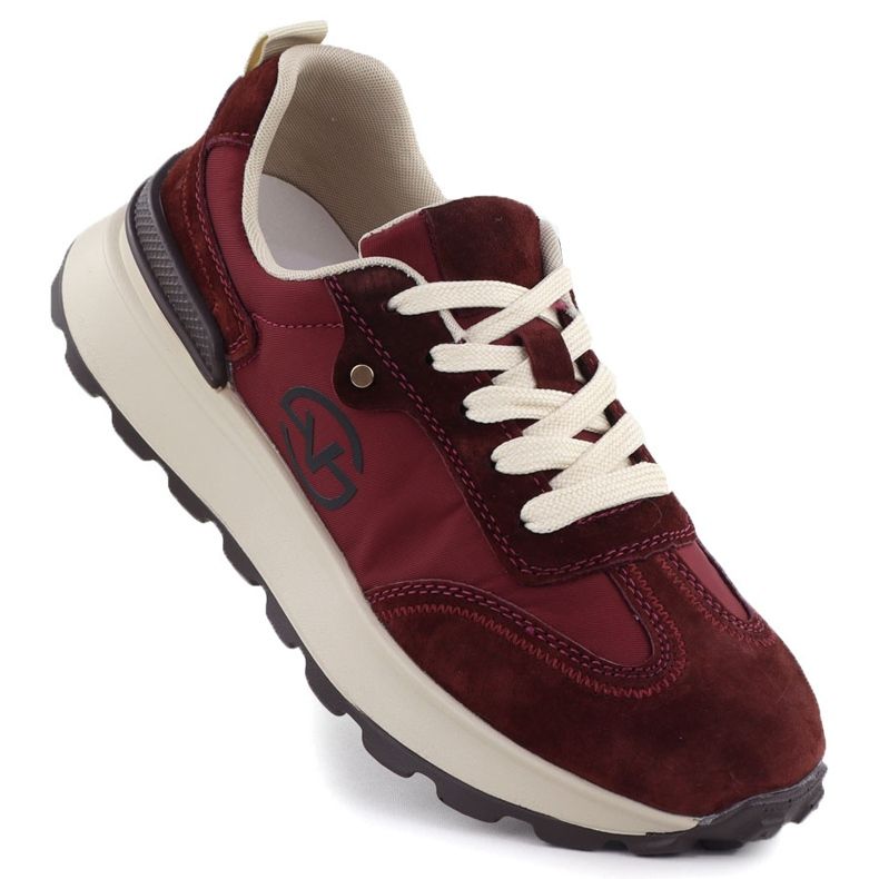 Women's leather sports shoes. Vinceza 41491 burgundy red
