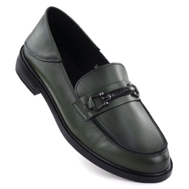 Leather shoes women's loafers green vinceza 18112