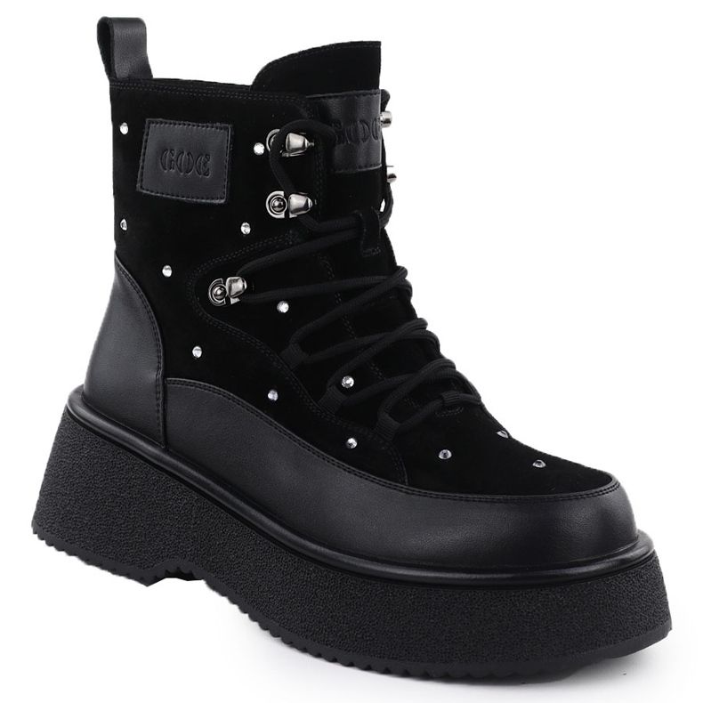 Women's leather boots with zircons on the Black Goe SS2N4140 platform