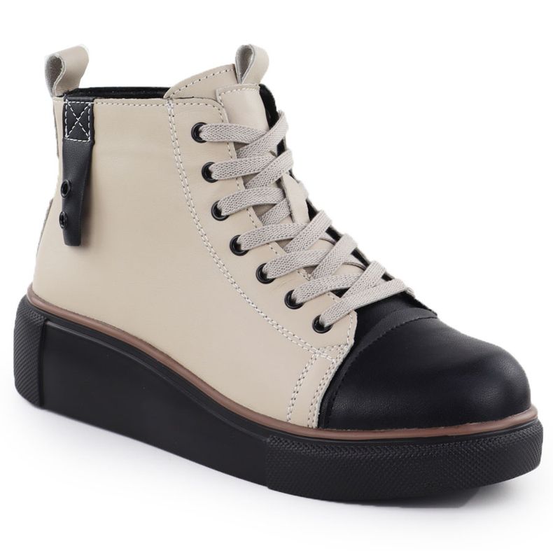 T.Sokolski Women's leather boots insulated beige. Sokolski Z24-218