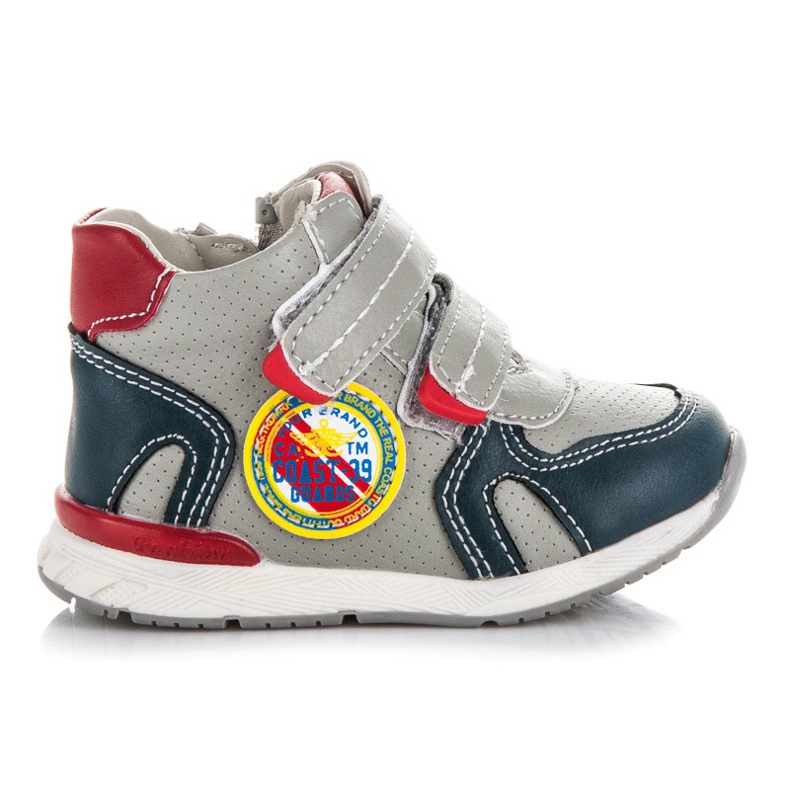 American Club Booties with Velcro and zip navy blue red grey