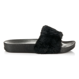 Seastar Black Slippers With Fur