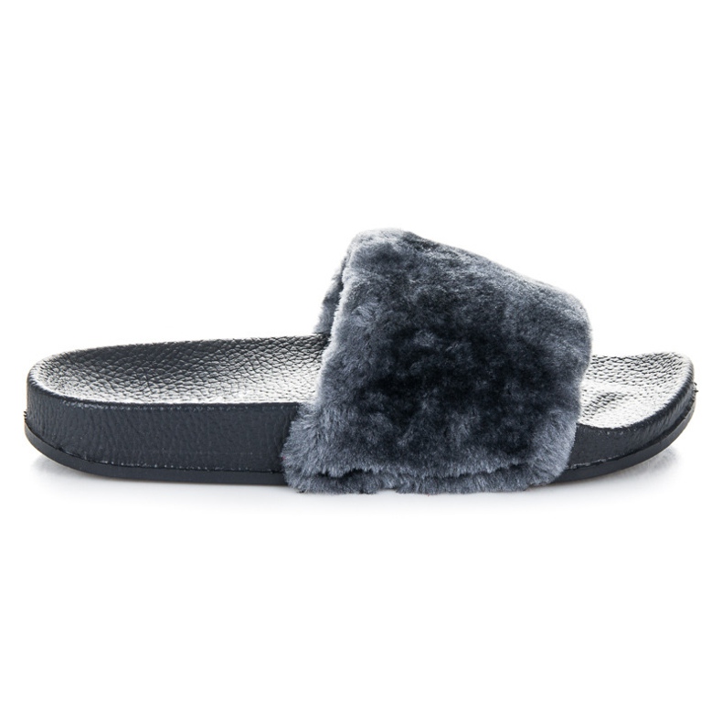 L. Day Gray flip-flops with fur grey