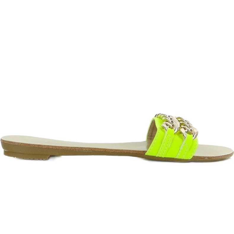 Slippers with a gold chain MB-6272 yellow-fluo golden Slippers with a gold chain MB-6272 yellow-fluo golden