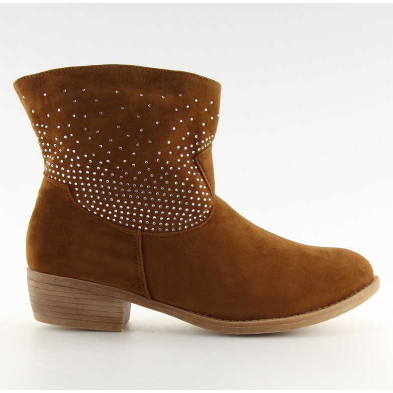 Ankle boots with cubic zirconia 6914 camel brown