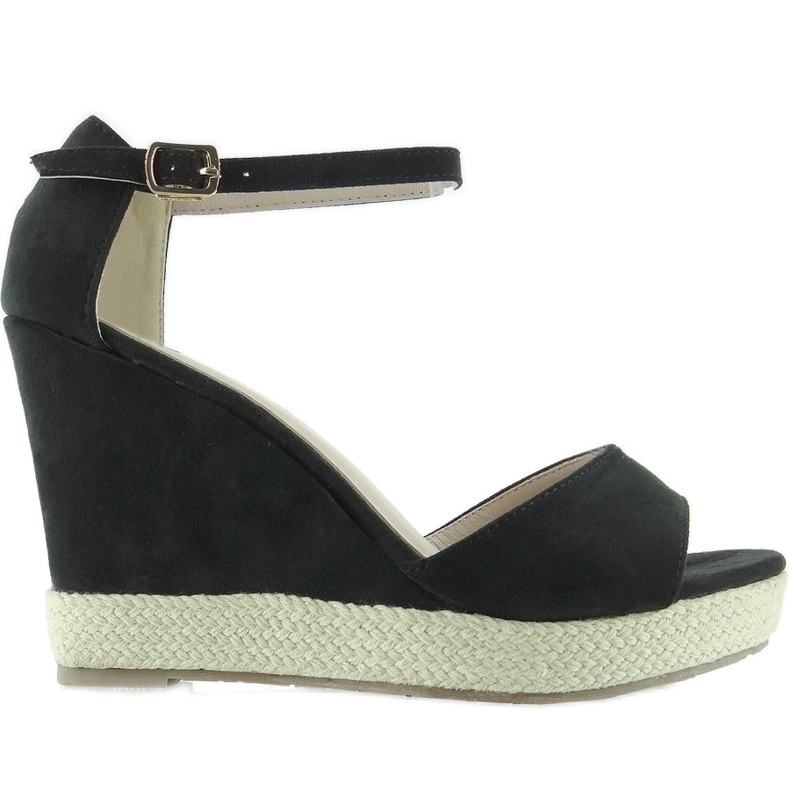 Black sandals on a wedge heel, linen string