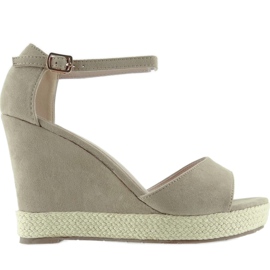 Wedge sandals, linen Apricot rope brown
