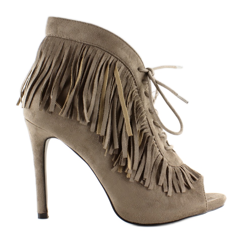 Open lace-up boots, boho style 11015 Khaki grey