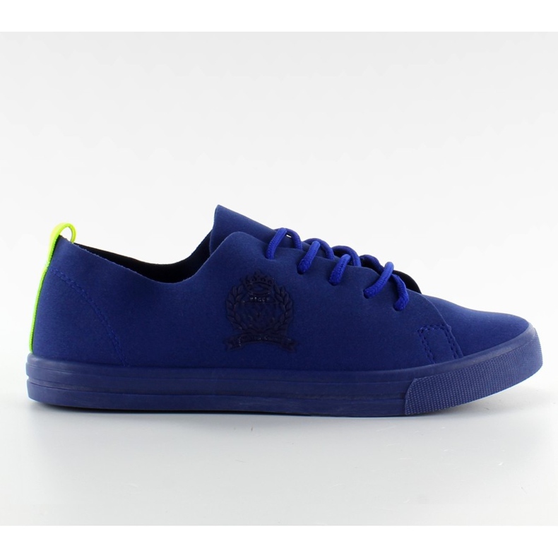Sneakers with a neon stripe. Dark blue multicolored