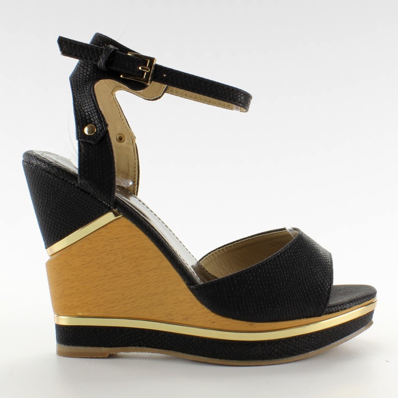 Elegant sandals on high wedge 1018-N Black