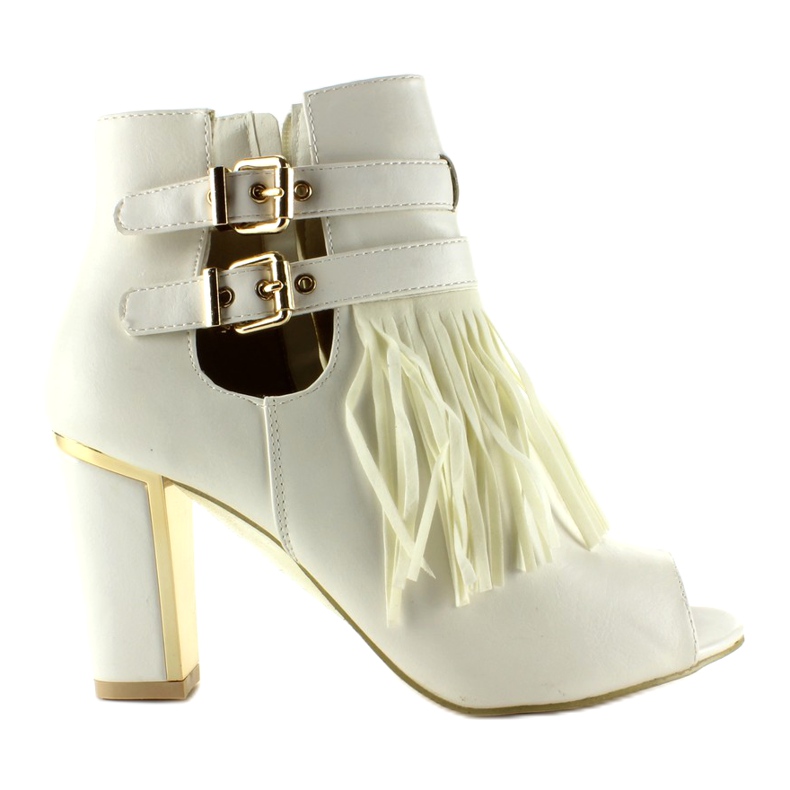 Open toe boots with fringes AL12 White
