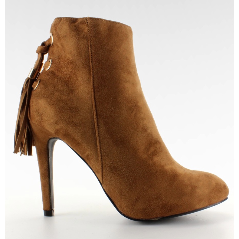 Ankle boots with tassels 66-217 Camel brown multicolored