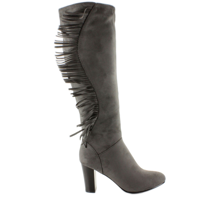 High-heeled boots with fringes H615 Gray grey