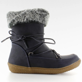 Half boots for children with Marino fur navy blue