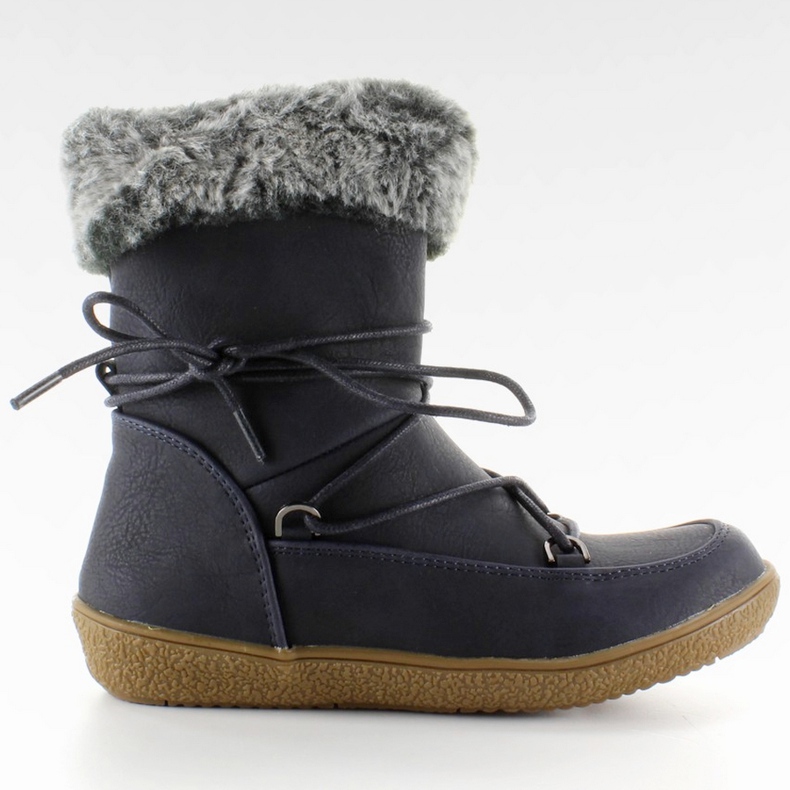 Half boots for children with Marino fur navy blue
