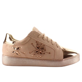 Women's sneakers with crystals T273P Champagne pink