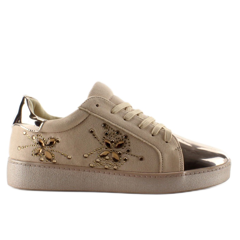 Women's sneakers with crystals T273P Beige