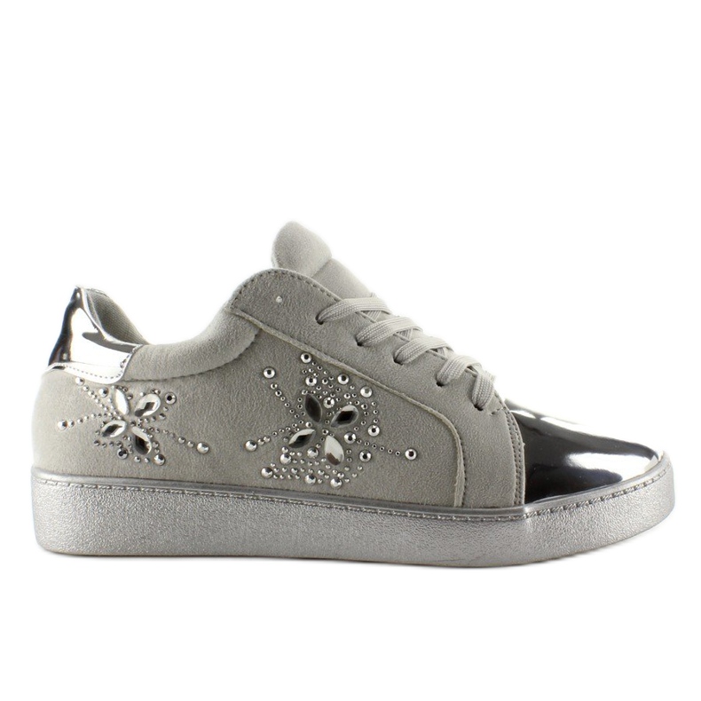Women's sneakers with crystals T273P Silver grey