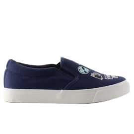 Sneakers slip-on with embroidery NB102P Dark Blue navy blue
