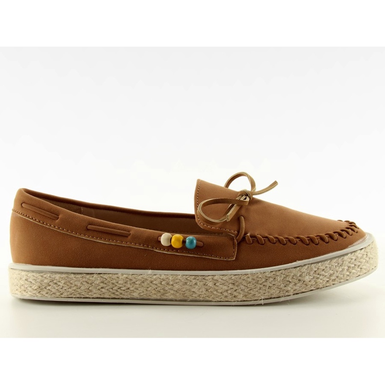 Loafers with colorful beads 2057 Camel brown multicolored