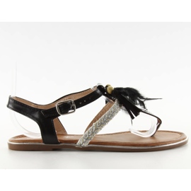 Sandals with boho SL76 black feathers