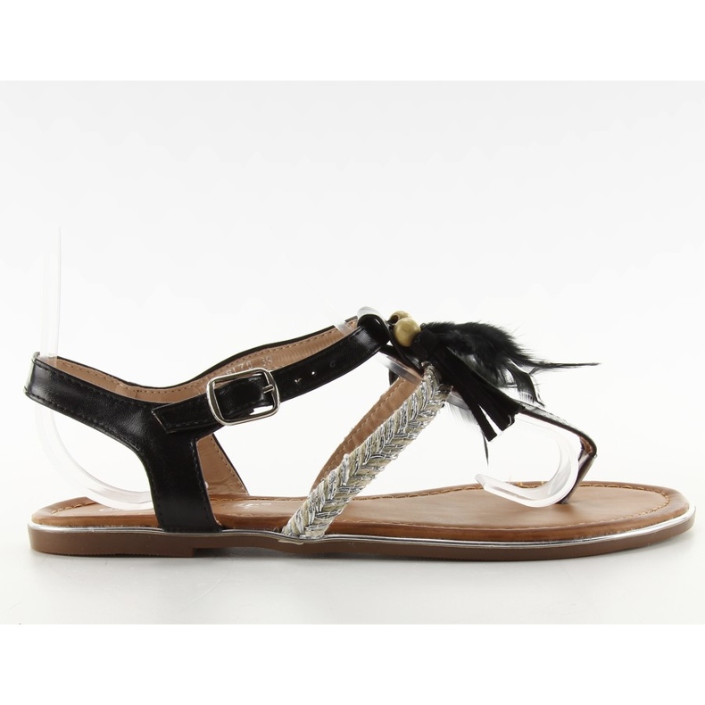 Sandals with boho SL76 black feathers