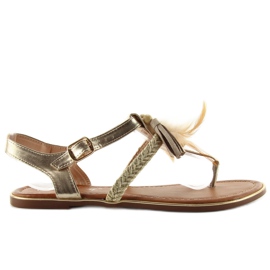 Sandals with feathers boho SL76 gold golden Sandals with feathers boho SL76 gold golden