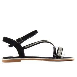 Velvet sandals with cubic zirconias S78 black
