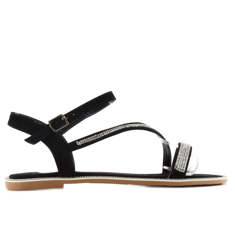 Velvet sandals with cubic zirconias S78 black
