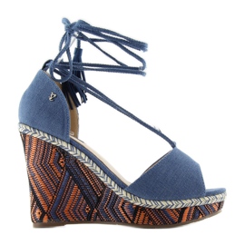 Wedge Sandals Tied To The Ankle 2075 blue