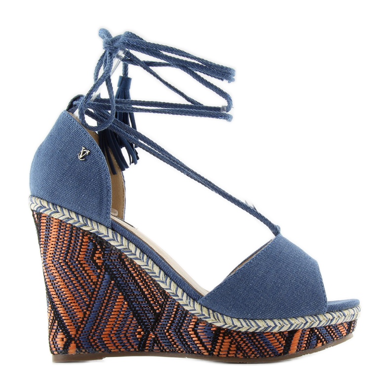 Wedge Sandals Tied To The Ankle 2075 blue