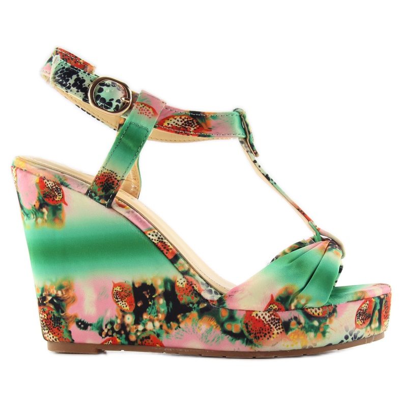 Satin wedge sandals 903 green