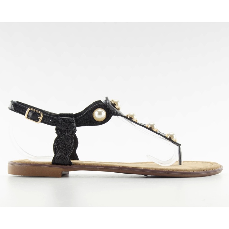 Flip-flops with large pearls LL-75 Black