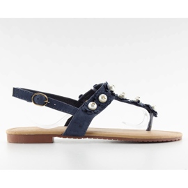 Sandals flip-flops with pearls D-6541 navy navy blue