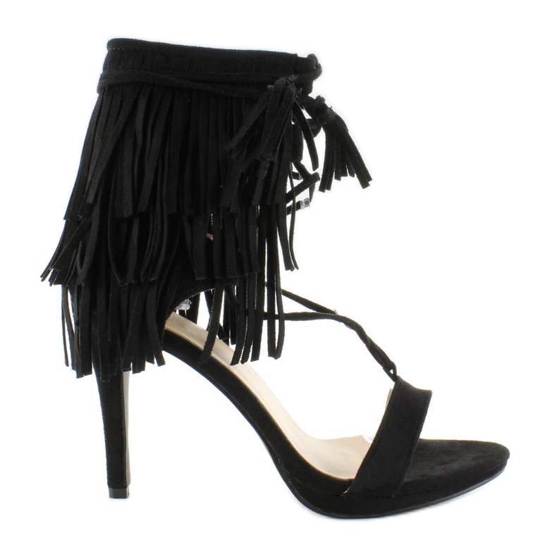 High-heeled sandals with fringes 8125 Black