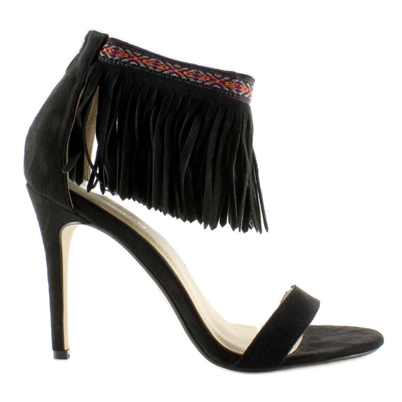 Black ethnic fringed sandals