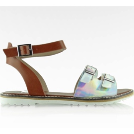 Sandals hologram stripes 2015L-139-3W Silver brown grey
