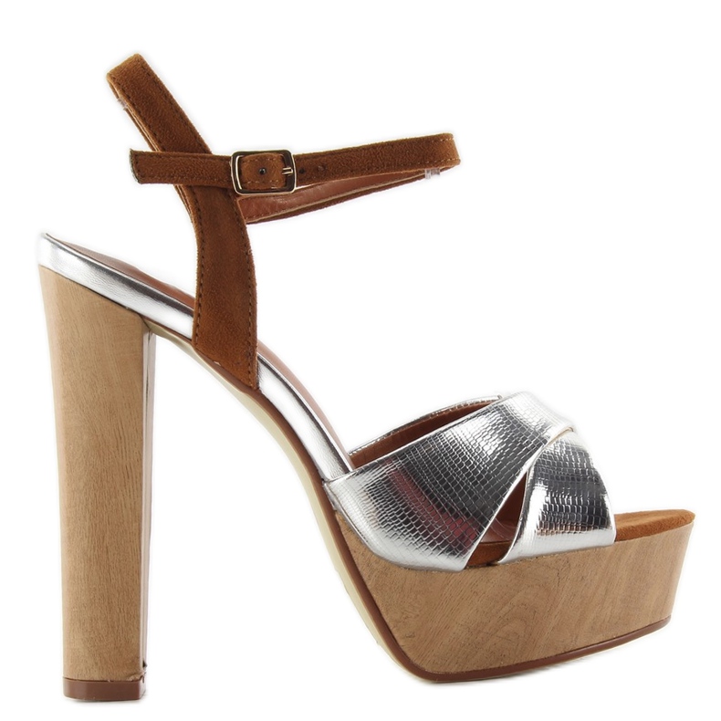 Block Heels M3006 Silver Sandals grey