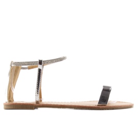 Sandals with stones at the ankle silver grey