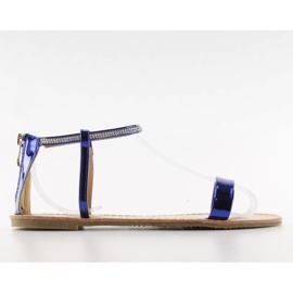 Sandals with stones at the ankle s060021 Royal Blue navy blue