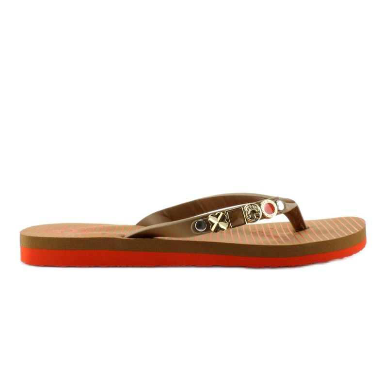 Flip-flops with a decorated belt B762 L. Brown