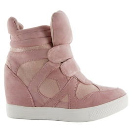 Pink velcro closure suede sneakers