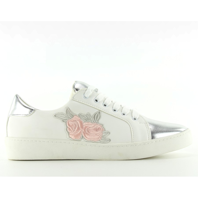 Sneakers with a delicate embroidery s-311 Silver white