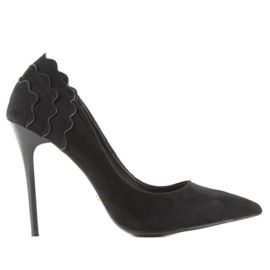 Suede high heels with a frill LE031 Black