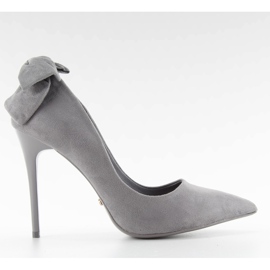 Suede heels with a bow LE035 Gray grey